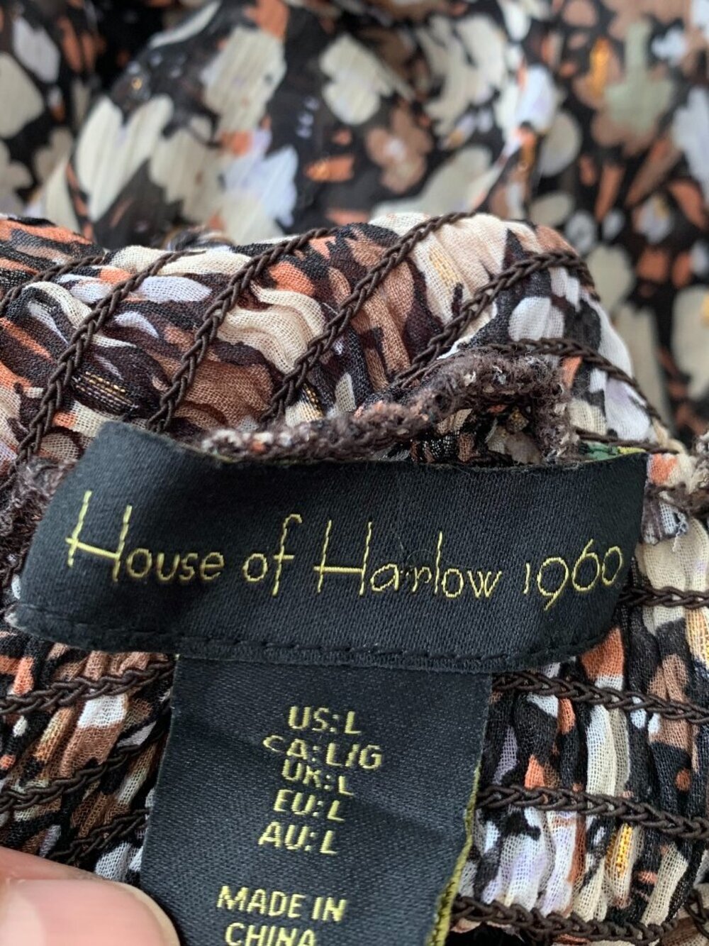 House of Harlow Floral Print Chiffon Blouse Size L Long Sleeve Mock Neck Mesh - Picture 7 of 10